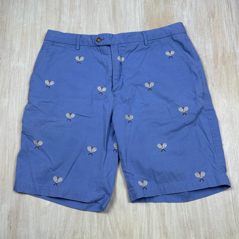 J Mclaughlin Blue Oliver Embroidered Tennis Racket Preppy Summer Shorts Men's 36